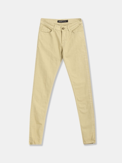

Flying Machine Women Beige Cotton Solid Super Skinny Fit Mid-Rise Jeans