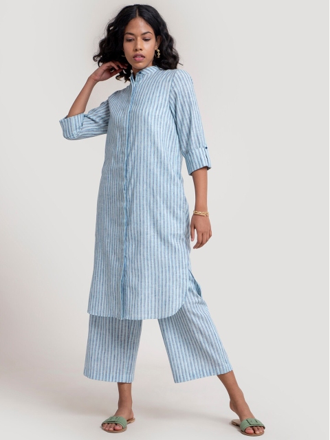 

Marigold by FableStreet Blue Cotton Striped Straight Kurta