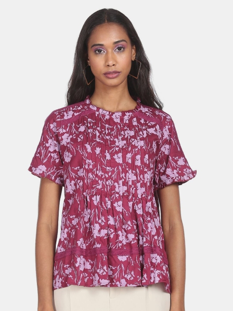 

Cherokee Magenta Floral Print Extended Sleeves Top