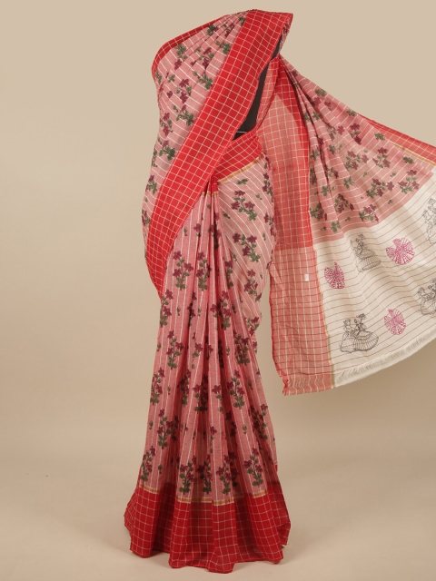 

Pothys Pink & Green Floral Printed Pure Cotton Saree