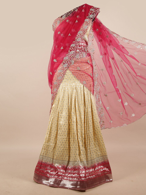 

Pothys Pink & Orange Unstitched Lehenga & Blouse With Dupatta