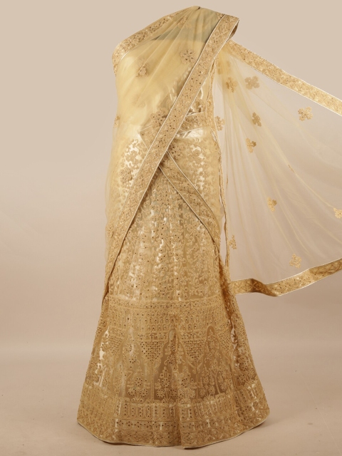 

Pothys Women Gold Embellished Net Half & Half Saree