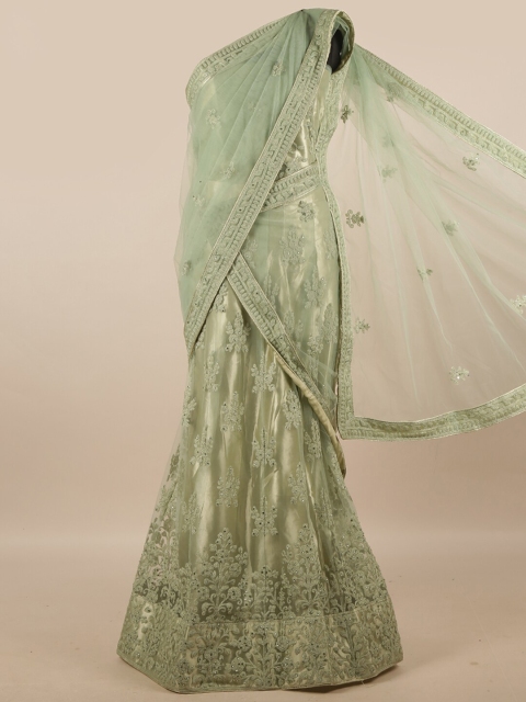

Pothys Green Embroidered Unstitched Lehenga Choli With Dupatta