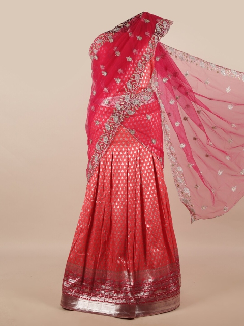 

Pothys Women Pink & Peach Embellished Half & Half Saree