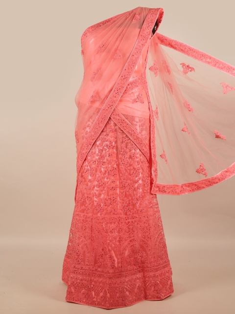 

Pothys Peach-Coloured Embroidered Unstitched Half Saree