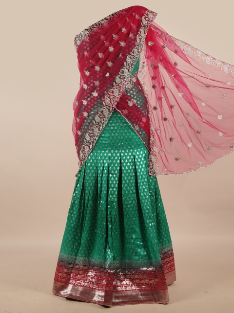 

Pothys Pink & Green Unstitched Lehenga & Blouse With Dupatta