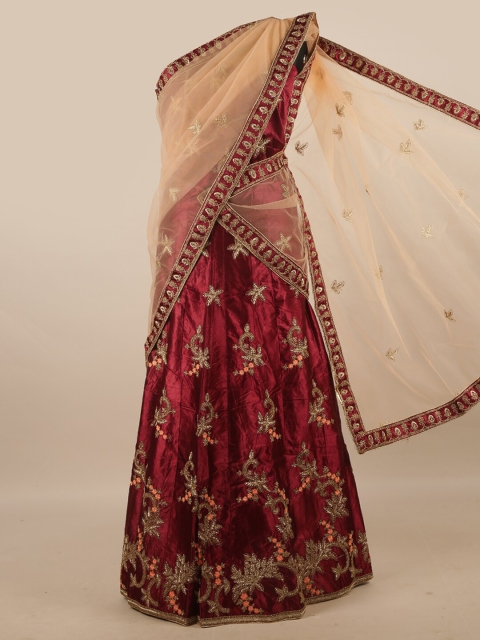 

Pothys Peach-Coloured & Magenta Embroidered Half Saree