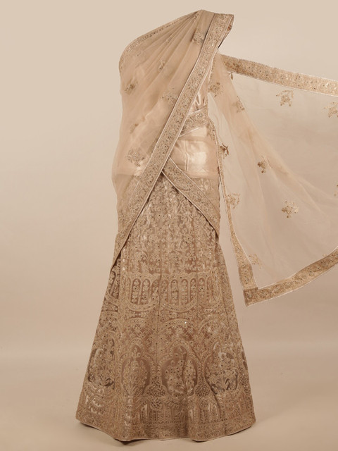 

Pothys Women Mauve Embroidered Unstitched Lehenga & Blouse With Dupatta