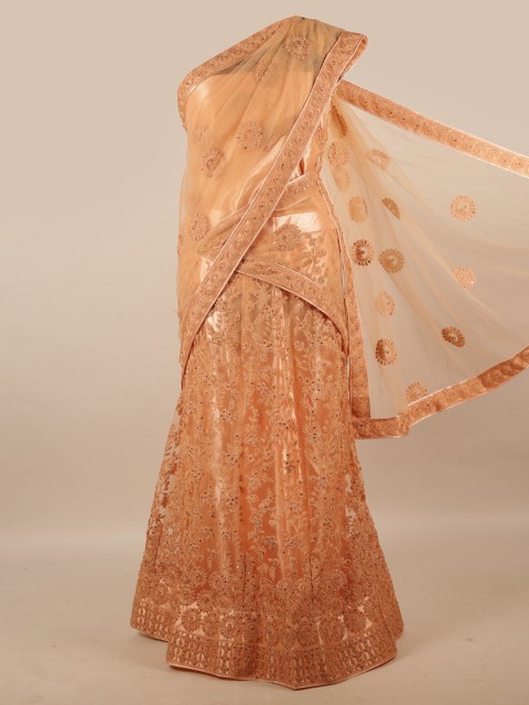 

Pothys Peach-Coloured Embroidered Unstitched Lehenga Choli With Dupatta