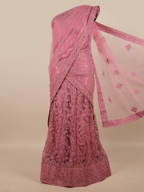 

Pothys Pink Embroidered Unstitched Half Saree