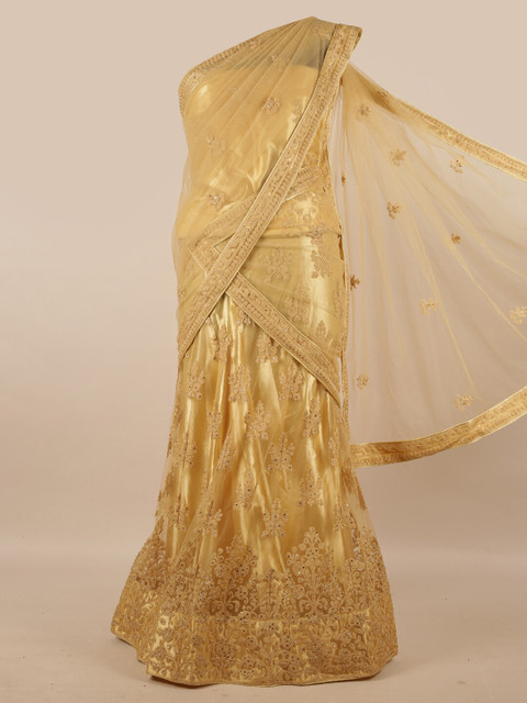 

Pothys Women Gold Ethnic Motifs Embroidered Half & Half Net Saree