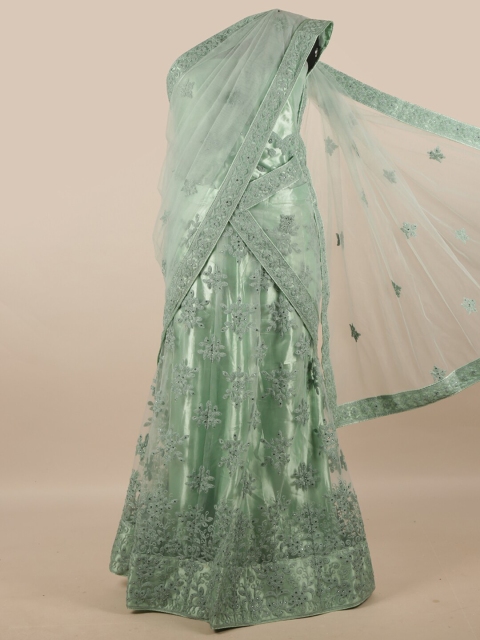 

Pothys Green Embroidered Beads and Stones Unstitched Lehenga & Blouse With Dupatta