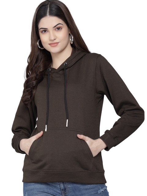 

PockMAN Women Olive Green Solid Hooded Fleece Sweatshirt