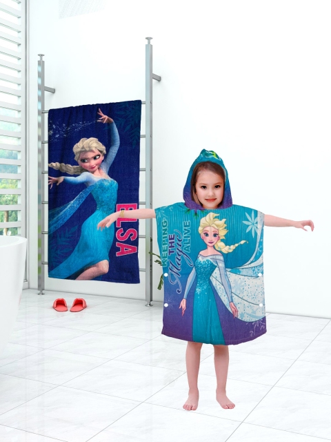 

Disney Kids Blue Frozen Printed 350GSM Cotton Hooded Poncho and Bath Towel Set