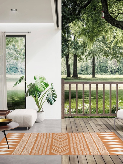 

DDecor Orange & White Ethnic Motifs Patterned Rug - Large
