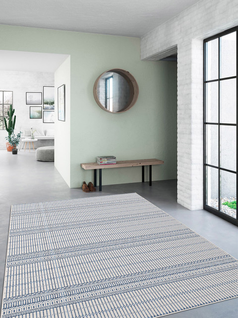 

DDecor Navy Blue Striped Medium Rug Carpet