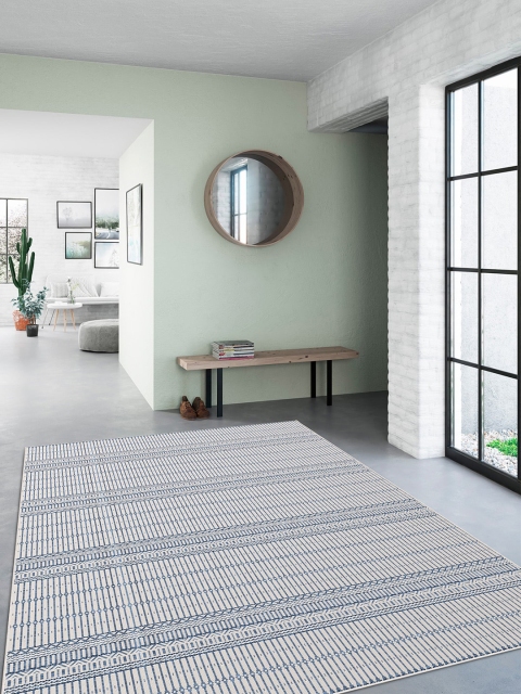 

DDecor Navy Blue & Off-White Striped Large Anti-Skid Floor Rug