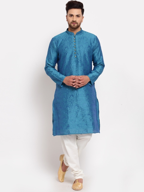 

MOHANLAL SONS Men Turquoise Blue Ethnic Motifs Art Silk Kurta