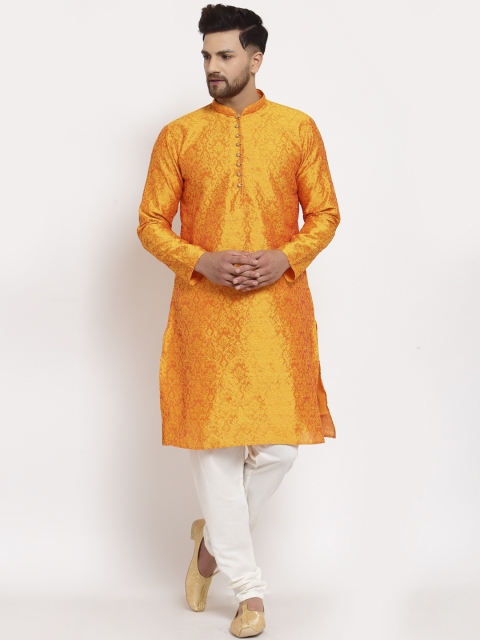 

MOHANLAL SONS Men Orange Ethnic Motifs Art Silk Kurta