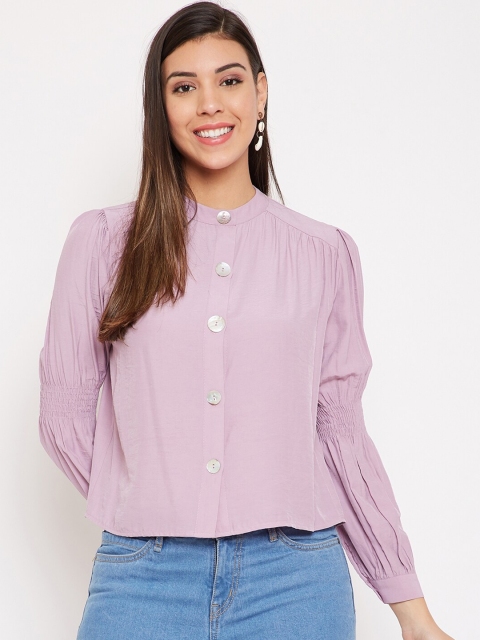 

Madame Women Mauve Mandarin Collar Shirt Style Top