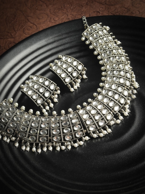 

Priyaasi Silver-Plated & White Stone-Studded Jewellery Set