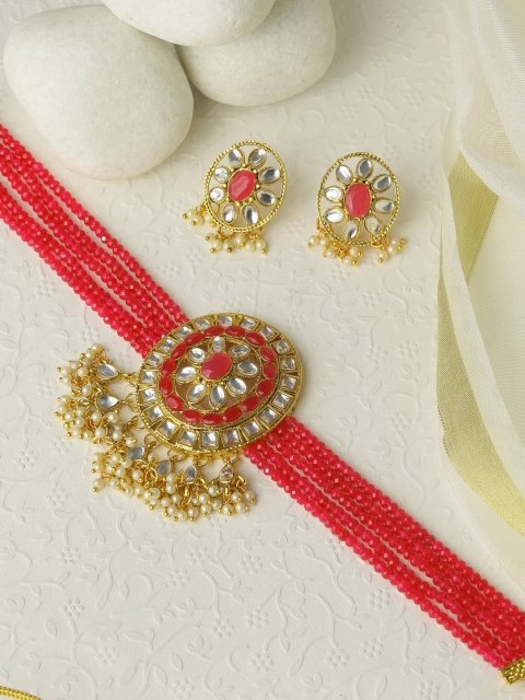 

Priyaasi Magenta Stones & Pearls Gold Plated Choker Set