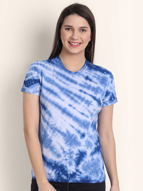 

BE AWARA Women Blue Tie and Dye Dyed T-shirt