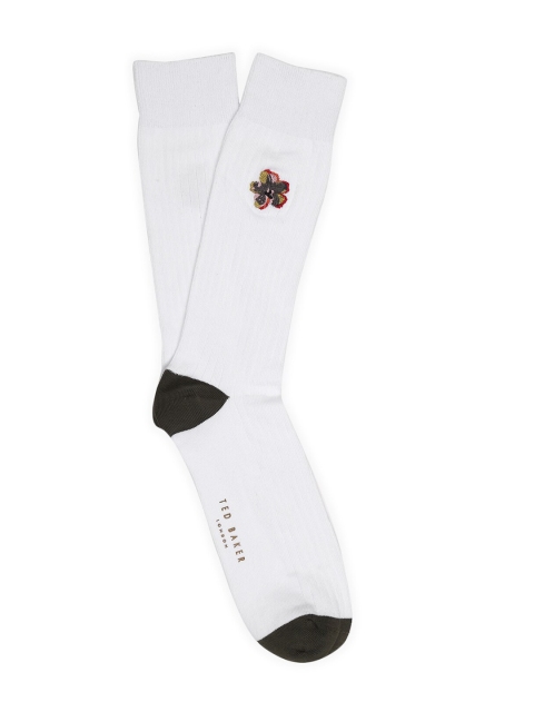 

Ted Baker Men White Flower Embroidery Above Ankle-Length Cotton Socks