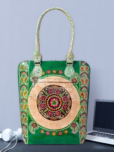 

Golden Peacock Women Green & Red Leather Laptop Bag