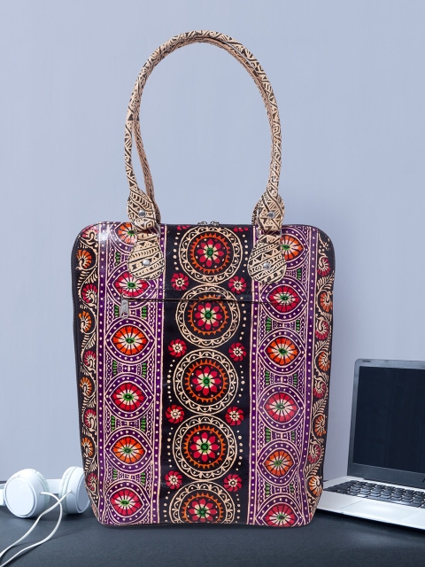 

Golden Peacock Women Black & Purple Leather Laptop Bag