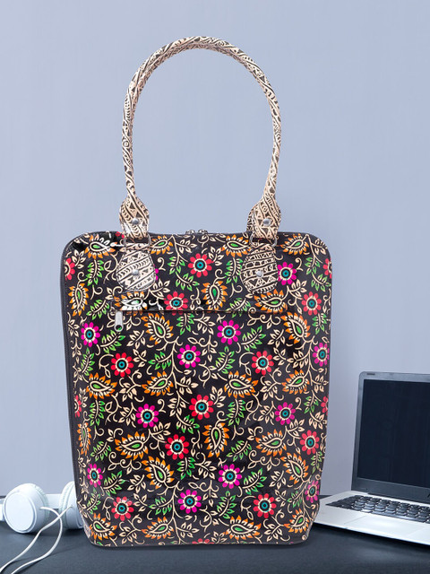 

Golden Peacock Women Black & Beige Printed Leather 13 inch Laptop Bag