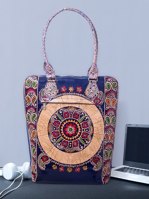 

Golden Peacock Women Blue & Beige Printed Leather 13 Inch Laptop Bag