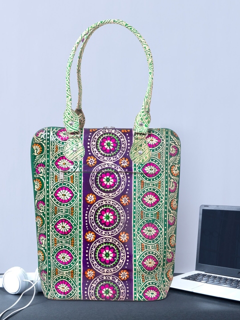 

Golden Peacock Women Green & Blue Printed Leather Laptop Bag
