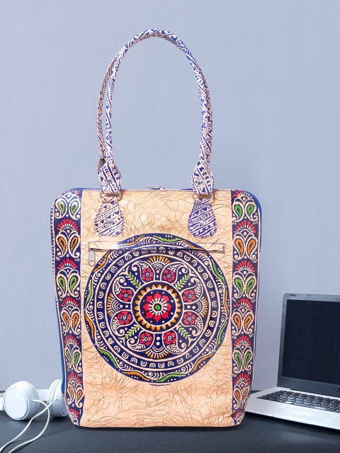 

Golden Peacock Women Purple & Beige Printed Leather Laptop Bag