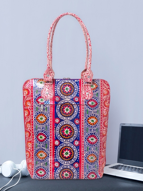 

Golden Peacock Women Red & Blue Leather Laptop Bag