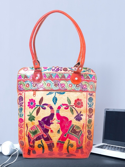 

Golden Peacock Women Peach-Coloured & Pink Leather Laptop Bag