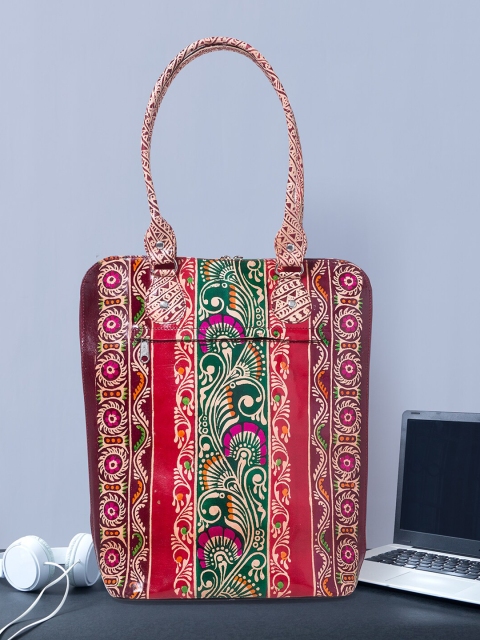 

Golden Peacock Women Red & Green Leather Laptop Bag