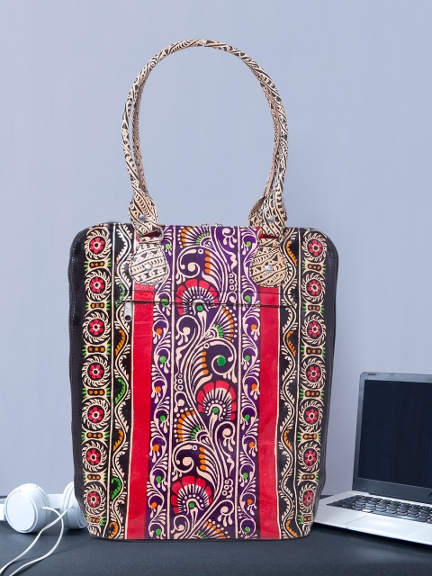 

Golden Peacock Women Red & Beige Printed Leather Laptop Bag