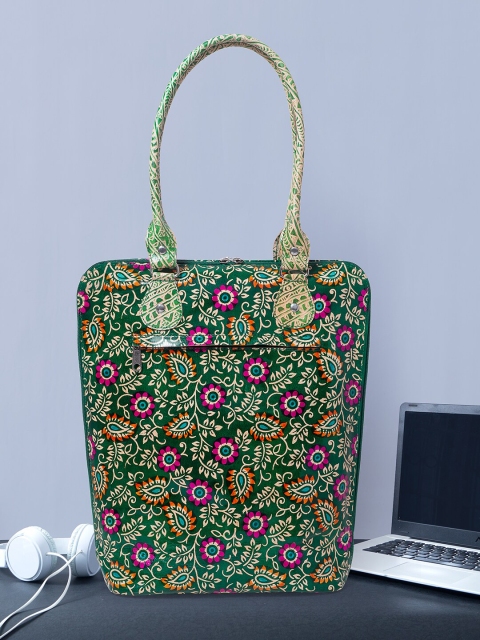 

Golden Peacock Women Green & Beige Leather Laptop Bag