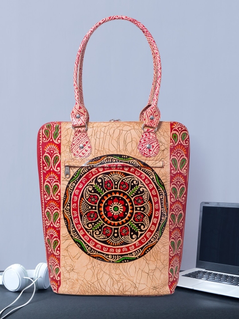 

Golden Peacock Women Red & Green Printed Leather Laptop Bag