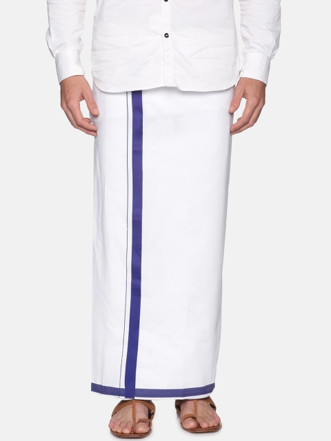

Sethukrishna Men White & Blue Solid Cotton Dhoti