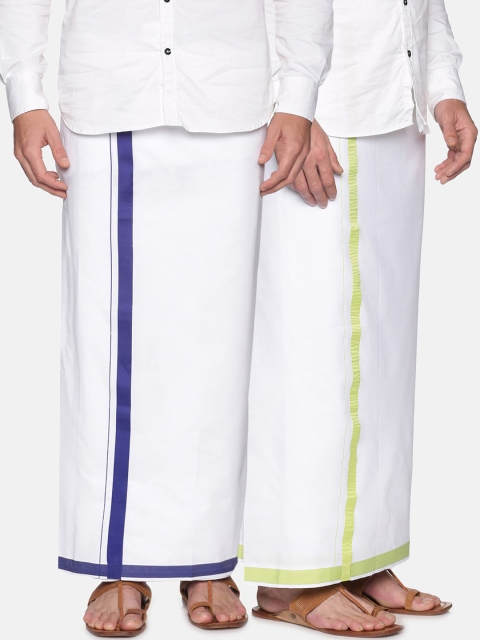 

Sethukrishna Men Pack of 2 White Solid Readymade Cotton Dhotis