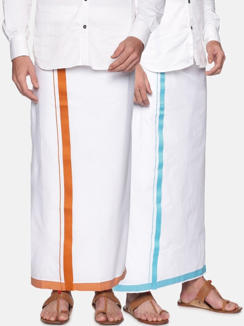 

Sethukrishna Men Pack Of 2 Solid Cotton Dhotis, White