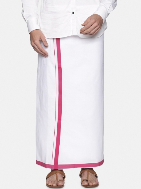 

Sethukrishna Men White & Pink Solid Cotton Dhoti