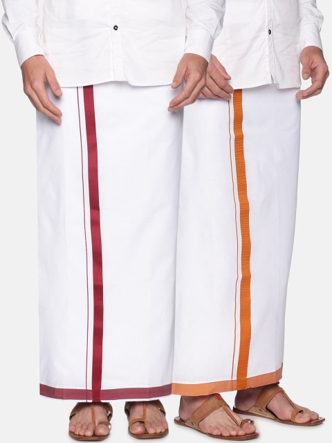 

Sethukrishna Men Pack Of 2 White Solid Readymade Cotton Dhotis