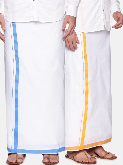 

Sethukrishna Men Pack Of 2 White Solid Readymade Cotton Dhotis