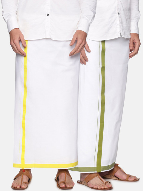 

Sethukrishna Men Pack Of 2 White Solid Readymade Cotton Dhotis