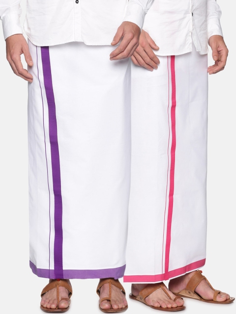 

Sethukrishna Men Pack Of 2 White Solid Readymade Cotton Dhotis