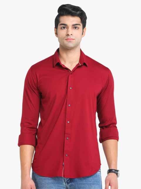 

COLVYNHARRIS JEANS Men Maroon Solid Slim Fit Casual Shirt
