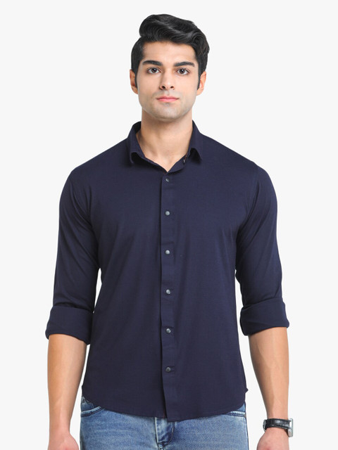 

COLVYNHARRIS JEANS Men Navy Blue Solid Slim Fit Casual Shirt